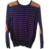 Purple and Grey Striped Knit Pullover with Suede Details
